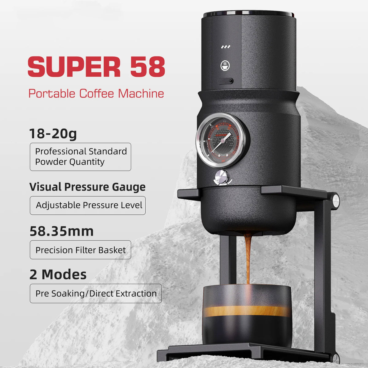 STARSEEKER Super58 Portable Espresso Maker — 58mm Basket – detail view | Lastaforest