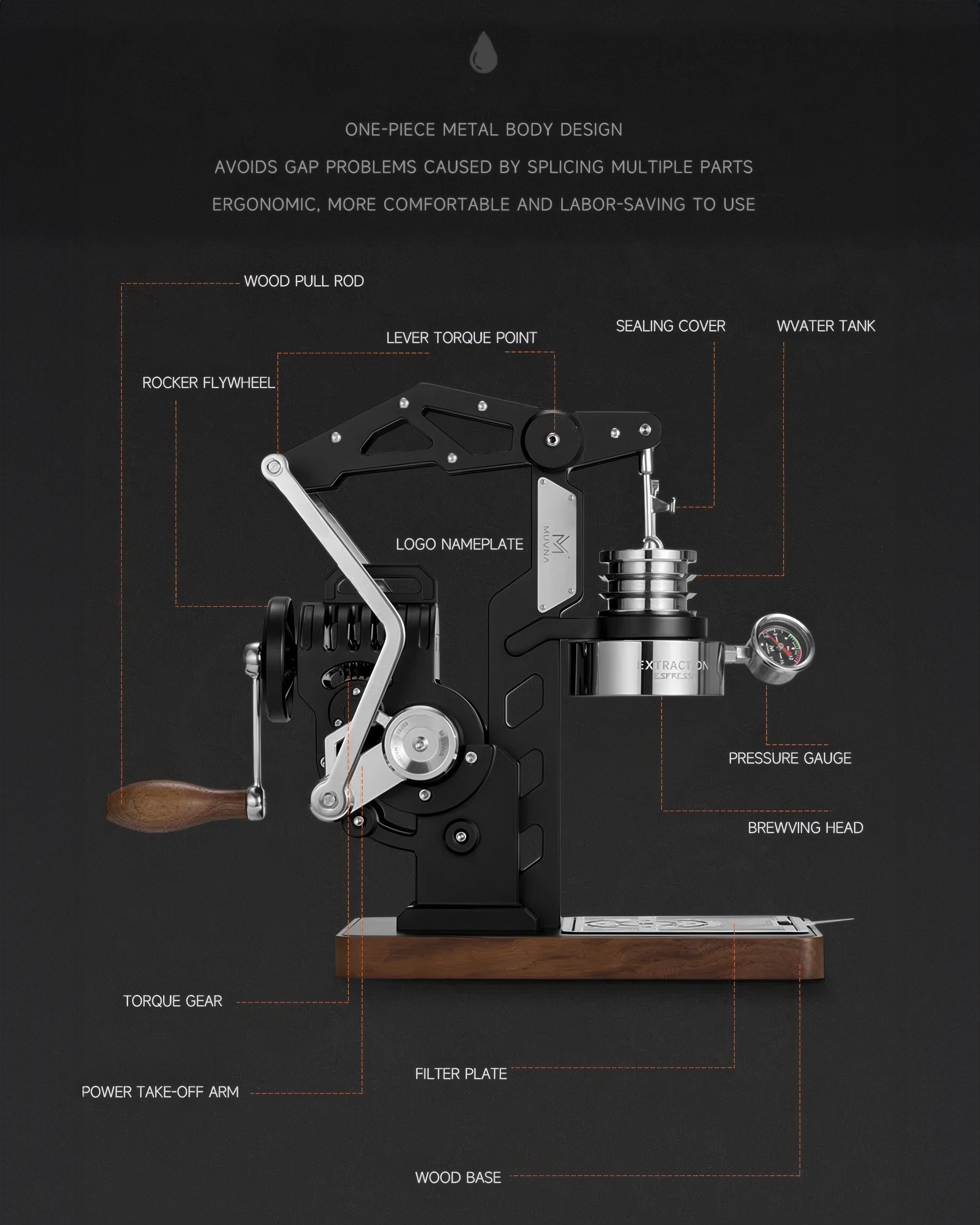Mach M8 Hand Crank Espresso Machine - MUVNA – view 6 | Lastaforest