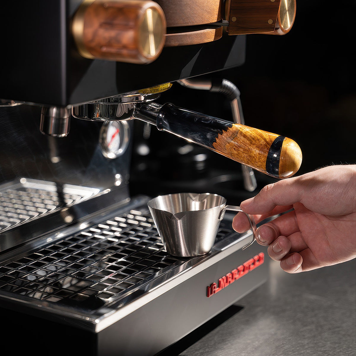 Walnut & Resin Handle Bottomless Portafilter – side view | Lastaforest