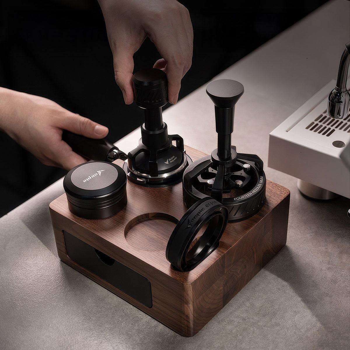 Walnut Wood Coffee Tamping Station – detail view | Lastaforest
