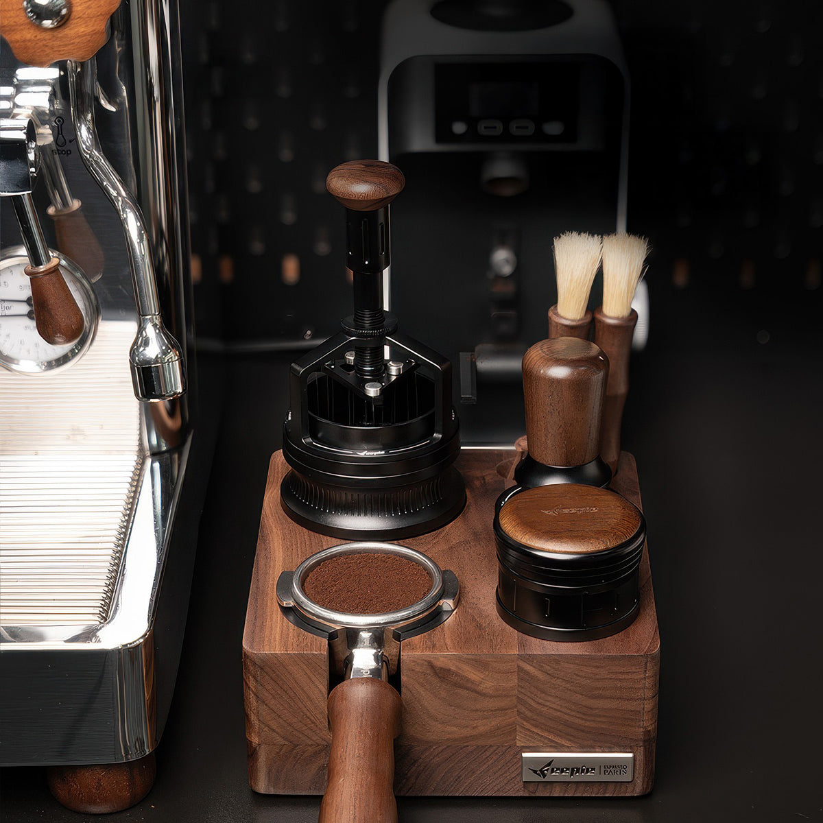 Walnut Wood Coffee Tamping Station – side view | Lastaforest