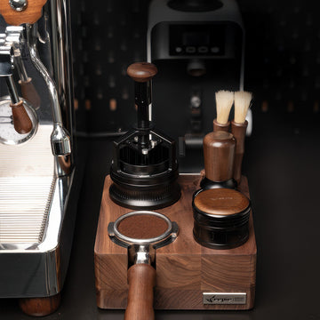 Walnut Wood Coffee Tamping Station – side view | Lastaforest
