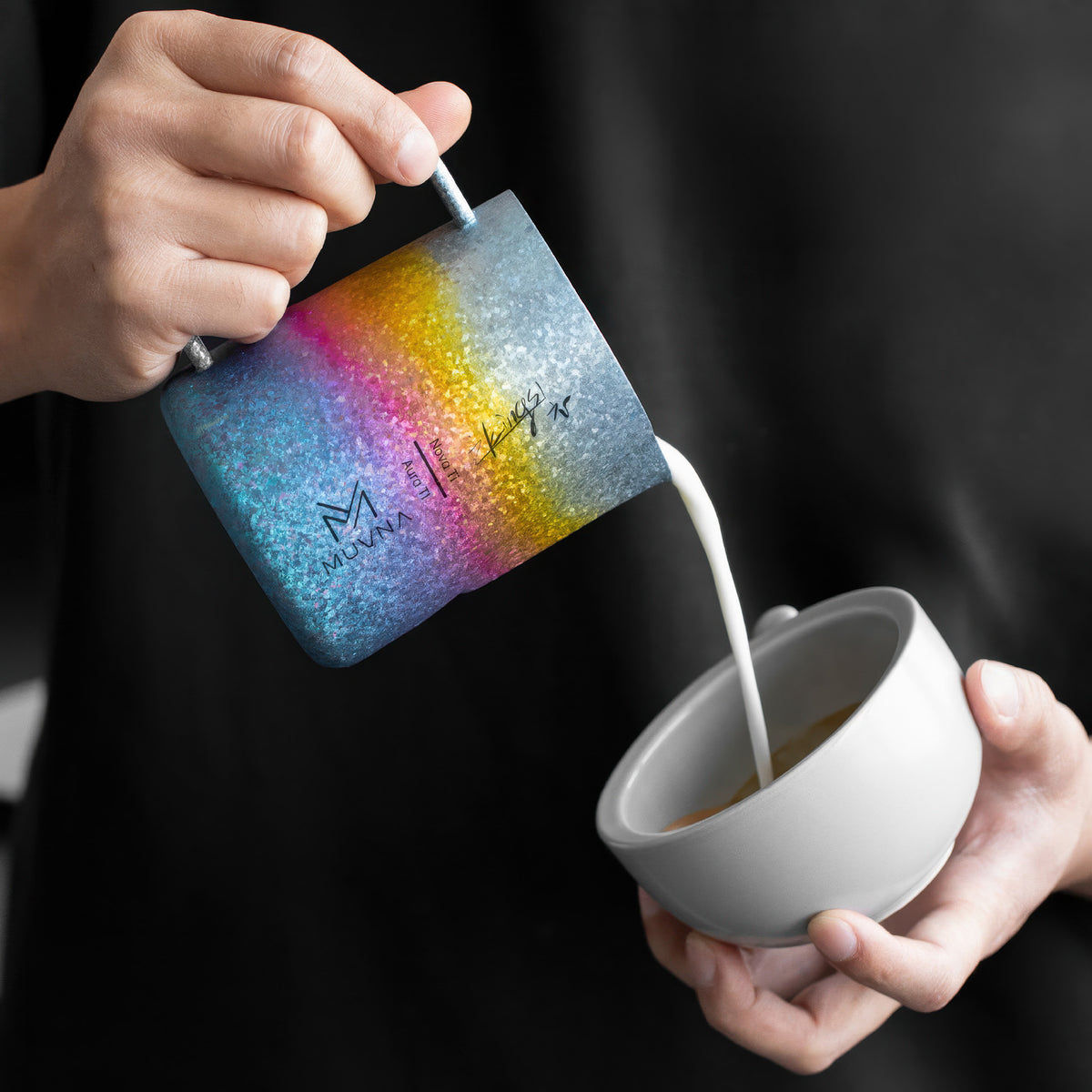 Aurora Crystal Titanium Latte Pitcher – top view | Lastaforest