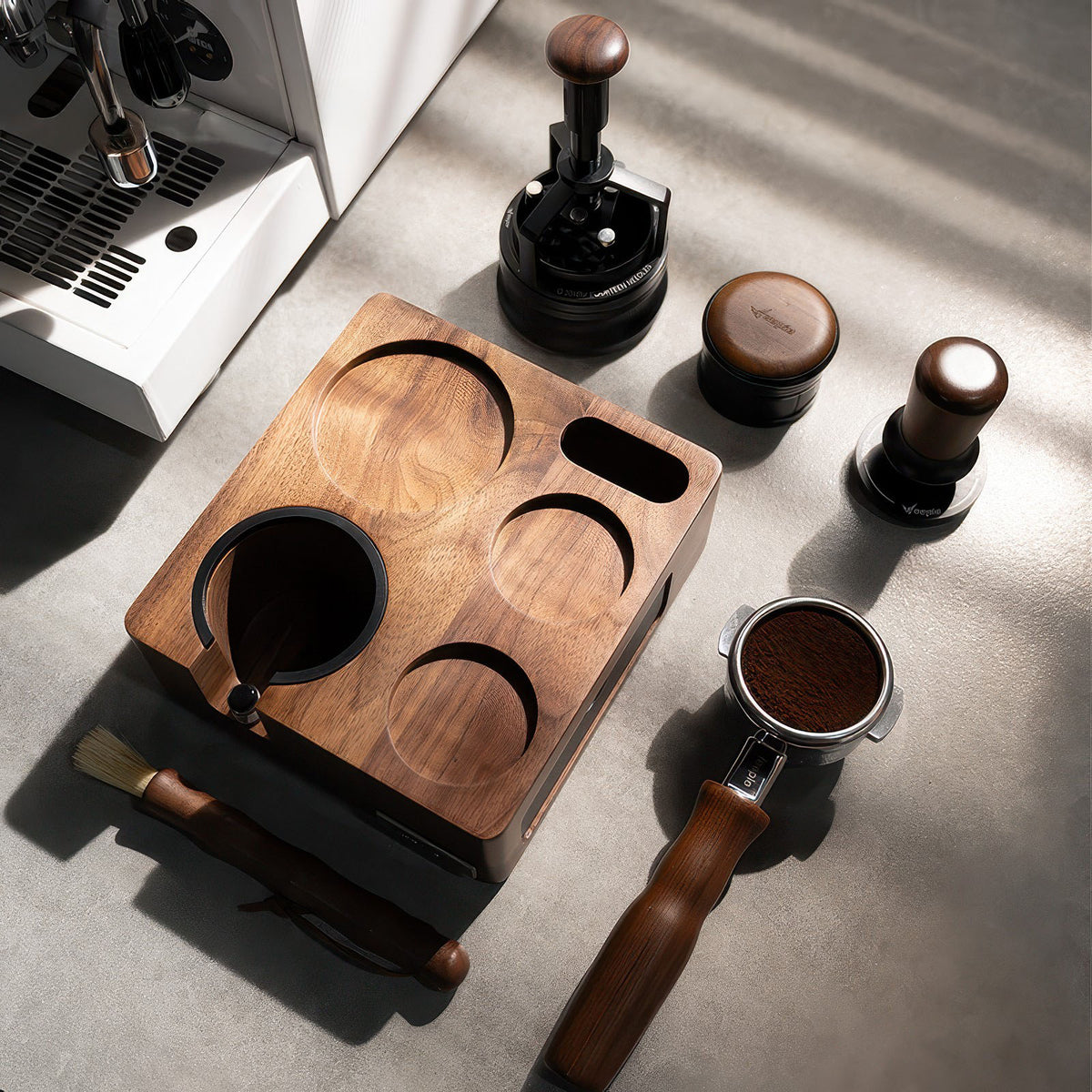 Walnut Wood Coffee Tamping Station – top view | Lastaforest