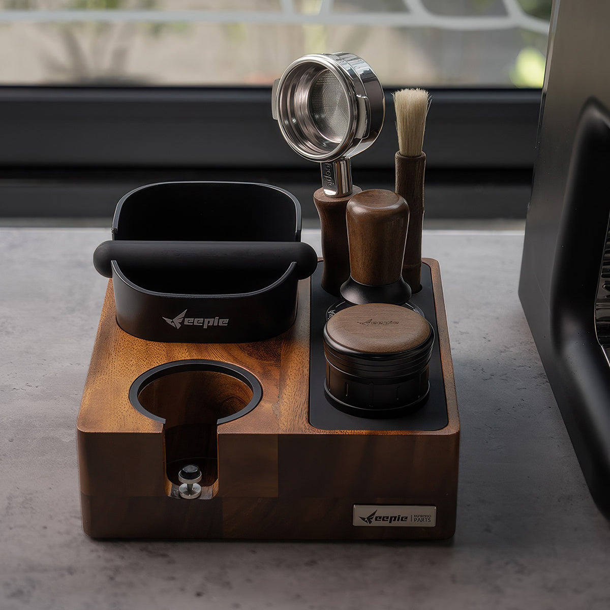 Barista Tamping Station with Knock Box Storage – top view | Lastaforest