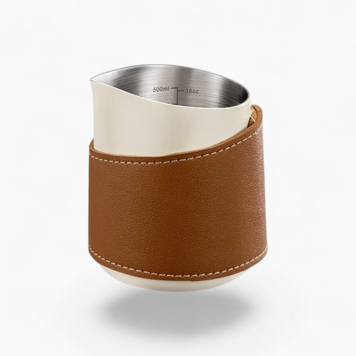 Latte Art Pitcher with Leather Heat Sleeve